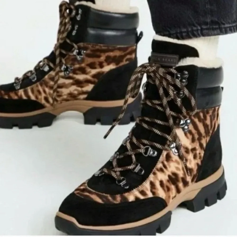 Veronica Beard Women’s Galina Size 6 Shearling Lined Calf Hair Lace Up Boots